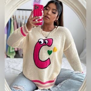 NEW 3 XL EZwear Plus Heart & Cartoon Pattern Drop Shoulder Sweater